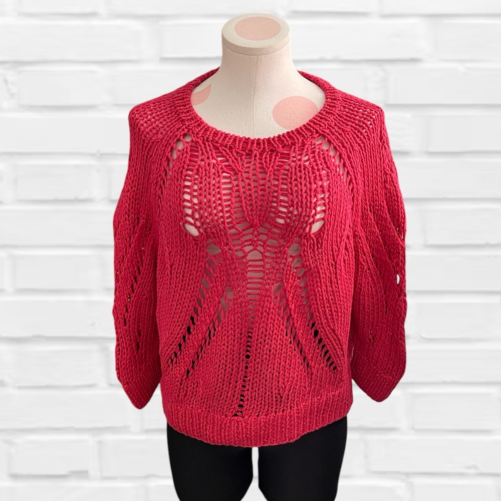 Tess Giberson Open Knit Red Sweater